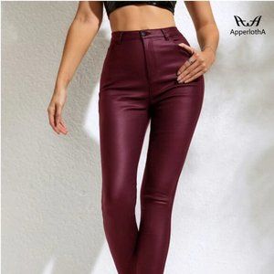Apperloth A High Waist Thermal Lined PU Leather Skinny Cropped Pants